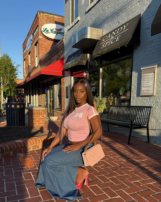 Flirla Color Blocking Numeric & Letter Design Slim Fit Short Sleeve T-Shirt Graphic Tees Women Tops