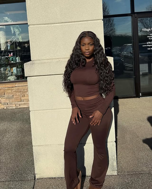 Women'S "Clean Girl" round Neck Long Sleeve T-Shirt and Pants Casual Matching Set, Spring